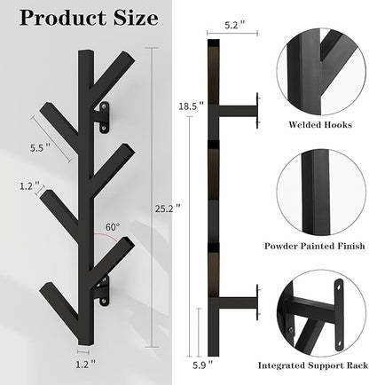 Vlush Wall Mounted Metal Coat Rack with 6 Hooks Modern Minimalist clothes rack, Upright Coat Rack for Hanging Clothes, Hats, Hanging Bags and Scarves Entrance Wall Iron Coat Racks (Black)