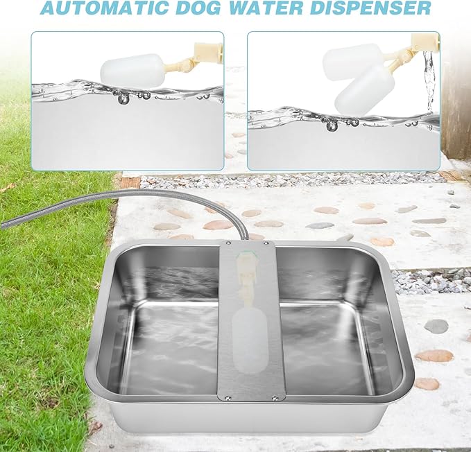 3 Gallon Automatic Dog Water Dispenser, Large Dog Water Bowl Dispenser for Outdoor, Stainless Steel Pet Bowl for Waterer Auto Fill Pet Waterer for Livestock Dogs Cats Chicken Fit 3/4'' GHT Faucet-Mewly Pet