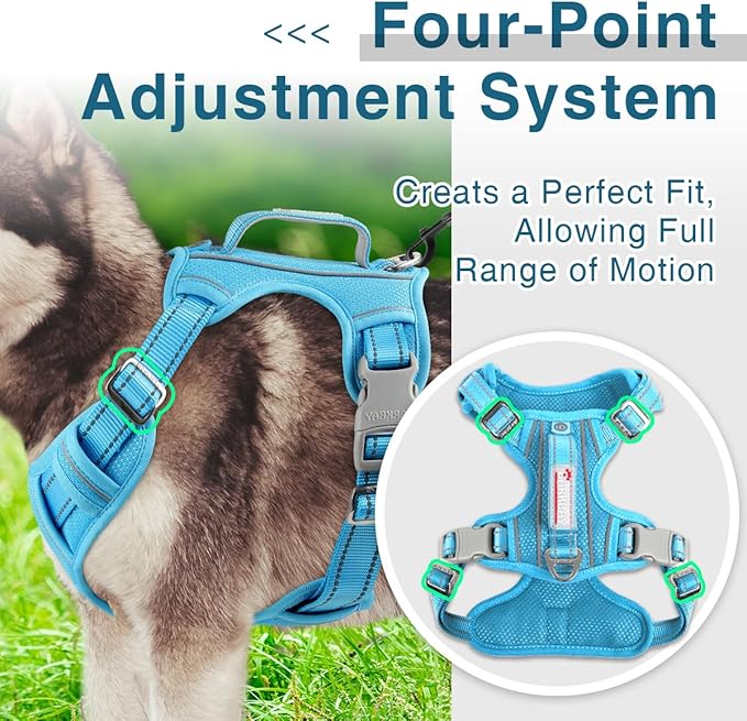 BARKBAY Dog Harness No Pull with ID Tag Pocket - Heavy Duty, Reflective, Easy Control for Large Dogs(Blue,L)-Mewly Pet