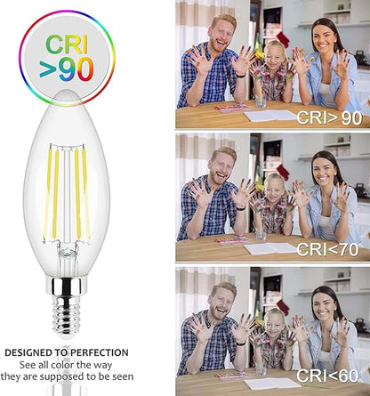 Honesorn Candelabra LED Bulb, E12 Small Light Bulbs 5000K Daylight Dimmable - 60W Equivalent Ceiling Fan Bulbs Type B Edison Filament Candle Bulbs, C35 B11 Clear Glass Chandelier Bulbs 600LM,Pack of 6
