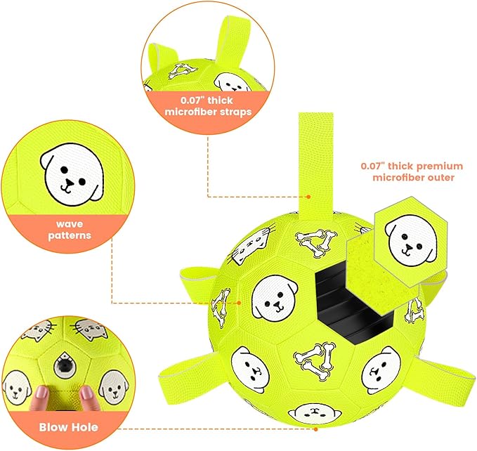 Dog Toys, Durable Dog Soccer Ball with Straps, Interactive Dog Toys, Water Fetch Ball for Tug of War, Puppy Toys for Indoor/Outdoor – Fun Dog Birthday Gift for Small & Medium Dogs, 6 Inch-Mewly Pet