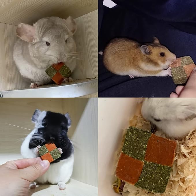 Fhiny 12 PCS Rabbit Carrots Chew Toys, Natural Timothy Hay Biscuit Cubes Rabbit Carrot Molar Treats Small Pet Snacks for Bunny Hamster Chinchilla Guinea Pig or Other Small Animals-Mewly Pet