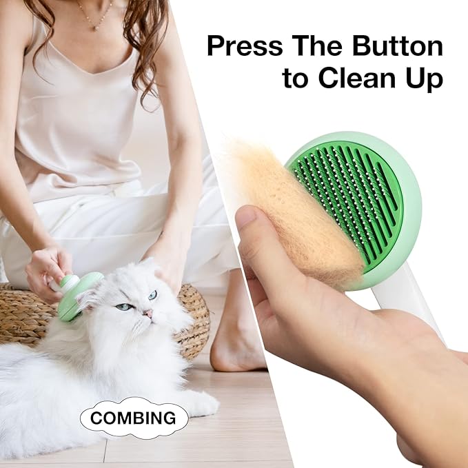 Self-Cleaning Cat Brush for Shedding & Pet Grooming - Effortlessly Removes Tangles, Loose Undercoat, and Mats for Cats & Dogs (Green)-Mewly Pet