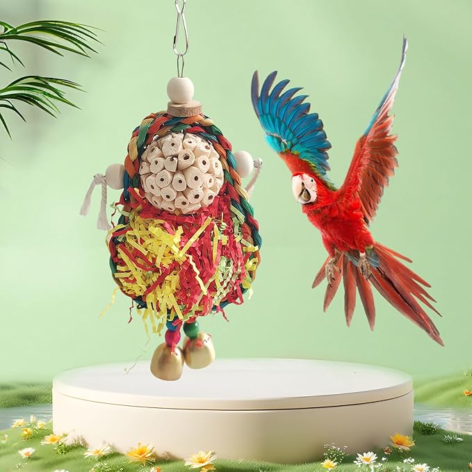 Bird Hoop Swing and Parakeet Toys,Natural Sola Balls and Shredding Hanging Toy,Birds Rope Swing,Suitable Small and Medium-Sized Parrots Toys,Birds Toy for Cockatiels,Conures,Lovebird-Mewly Pet