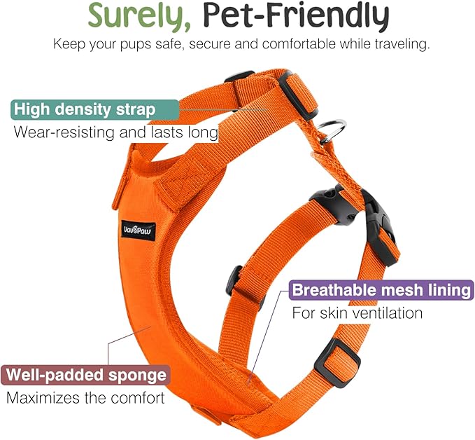 Dog Seat Belt, Safety Vest Dog Car Harness with Adjustable Buckle Dog Seat Belt for Vehicle Nylon Pet Safety Seat Belts Heavy Duty(L, Orange)-Mewly Pet