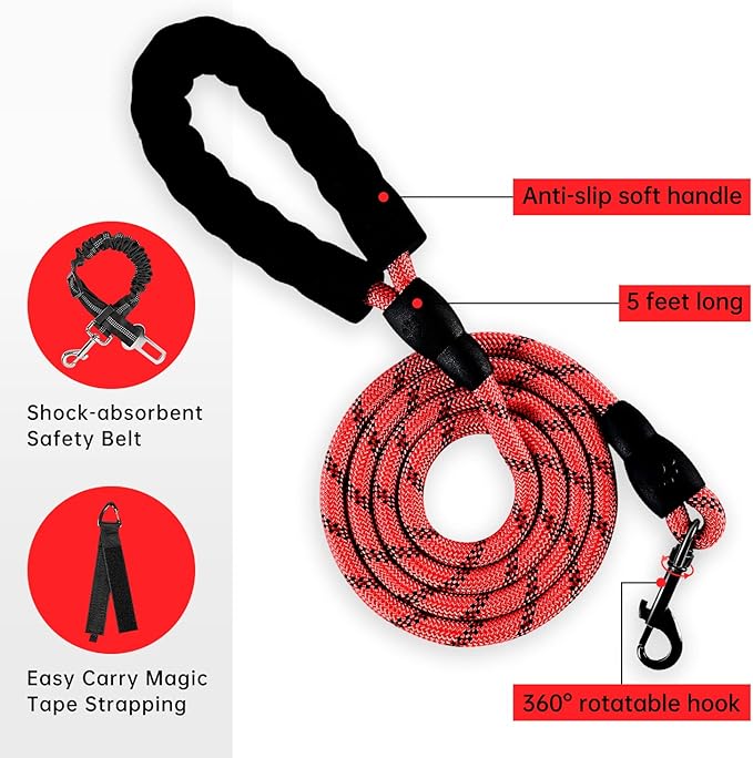 IVY&LANE No Pull Dog Harness for Small Dogs, Dog Vest Harness with Leash, Safety Belt and Storage Strap, Fully Adjustable, 360° Reflective Strip, Soft Handle (Red, S)-Mewly Pet