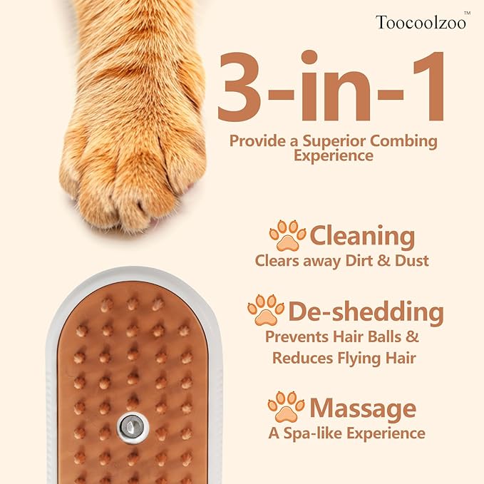 3-in-1 Cat Steam Brush, Rechargeable Cat Brush with Steam, Spritz Defur Comb for Dogs, Spritz Defur Comb for Cats (White)-Mewly Pet