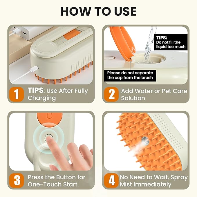 Cat Steam Brush for Shedding, Pet Steam Brush for Cats and Dog, 4 in 1 Rechargeable Cat Hair Brush, Spray Anti-Static, Massage, Cleaning, Shedding & Combing All In One, for Long & Short Haired Pets!-Mewly Pet