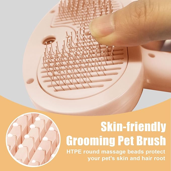 Cat Steam Brush for Shedding, Pet Steam Brush for Dog with Release Button,Anti-Static Pet Spray Hair Removal Comb,Cat Spray Comb for Long & Short Haired Pets,Pink-Mewly Pet