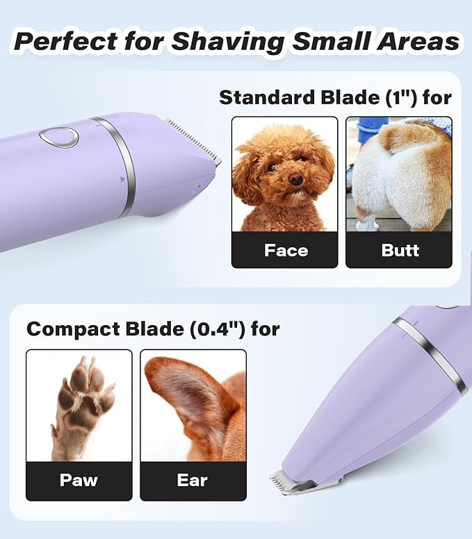 Casfuy Cordless Dog Paw Trimmer - Low Noise Small Dog Clippers with Double Blades USB Rechargeable Grooming Clipper for Dogs Cats and Small Pets for Trimming Hair Around Paws, Eyes, Ears, Face, Rump-Mewly Pet