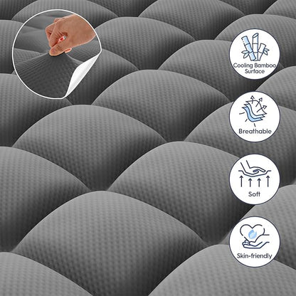 ELEMUSE Dual Layer 3 Inch Memory Foam Mattress Topper Full, 2 Inch Cooling Gel Memory Foam Plus 1 Inch Down Alternative Pillowtop Mattress Pad with Cooling Cover, Soft Comfort Support, Grey