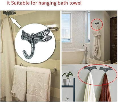 Dragonfly Hooks Wall Mounted Cloak Rack, Animal Heavy Duty Vintage Decorative Hooks, Indoor Outdoor Universal Cloak Rack Hooks for Coat Towel Robe Clothes Hats Bags Keys, Pack of 4