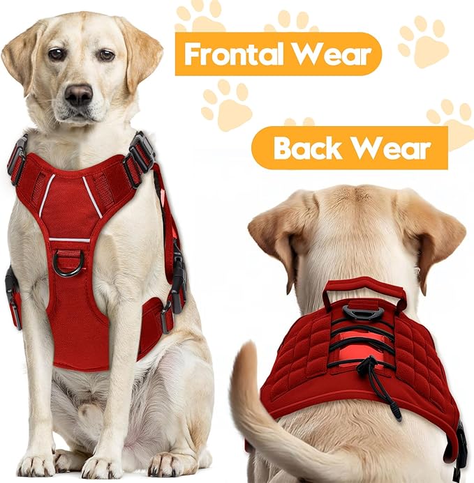 Heavy-Duty Tactical Dog Harness for Large Dogs, No Pull Adjustable Reflective Pet Vest with Molle System, K9 Military-Grade Control for Service Training, Outdoor & 10+ Breeds, Red, XX-Large-Mewly Pet