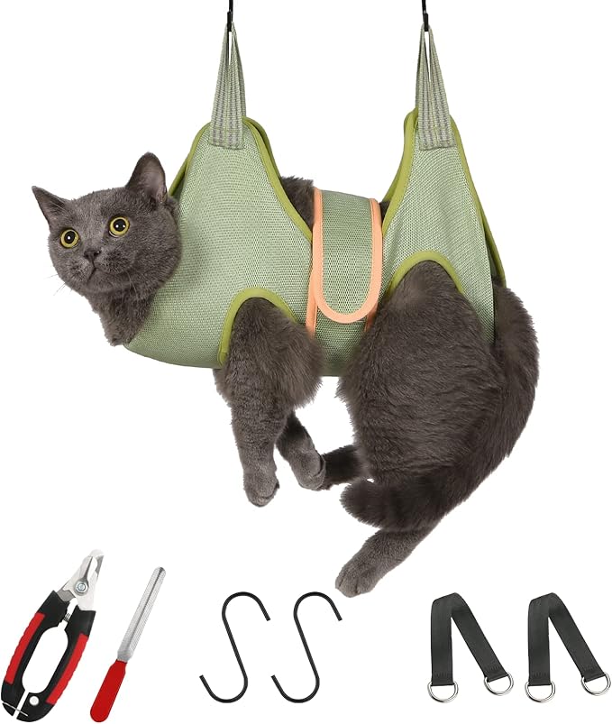 Guzekier Cat Grooming Hammock Harness for Cats, Cat Nail Clipper-Mewly Pet