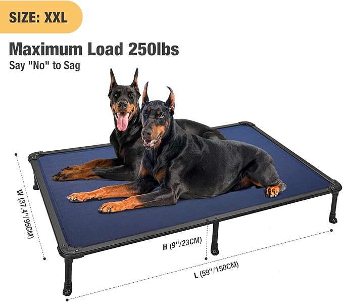 Veehoo Chew Proof Elevated Dog Bed - Cooling Raised Pet Cot - Rustless Aluminum Frame and Durable Textilene Mesh, Unique Designed No-Slip Feet for Indoor or Outdoor Use, Blue, XX-Large, CWC2002-Mewly Pet