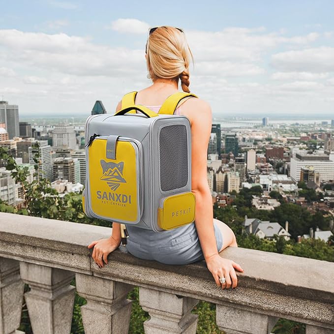 Expandable Pet Backpack, Cat Backpack with Breathable Mesh, Collapsible Soft Cat Travel Bag for Outdoor Hiking, Large Space Dog Backpack(Yellow)-Mewly Pet