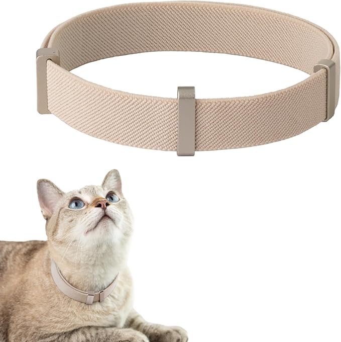Safety Cat Collar Pro - U.S. IDA Gold Awarding Design, Elastic Quick Release Cat Collar with Buckle Non Breakaway - Lightweight for Kitten All Small Large Cats (Linen, M 7.9-15.7")-Mewly Pet