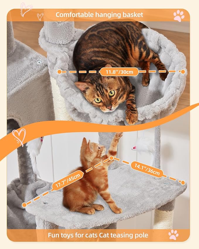 Taoqimiao 83In Heavy Duty Cat Tree, Suitable 20lb+ Large Cats, XXL-Cat Tower for Indoor Cats Large Adult, 2 Luxurious Cat Cando with 8 Scratching Posts,Oversized Metal Hammocks, Light Gray MS032W-Mewly Pet