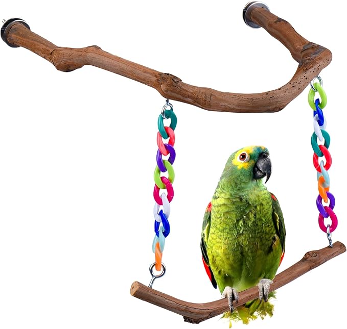 Bird Swing Toys, Standing Bird Perch with Natural Grape Wood, U Shape Hangable Birdcage Accessories, Birds Chewing Toy for Budgerigars, Parakeets, Cockatiels, Conures, Lovebirds, Finches (1Pack)-Mewly Pet