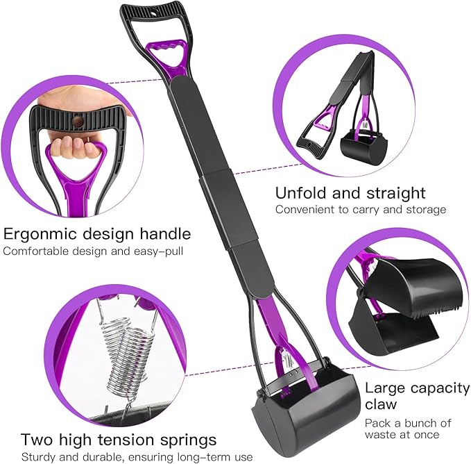 UPSKY 32'' Pooper Scooper for Large Small Dogs, Long Handle Dog Poop Scooper with Waste Bags, Portable Dog Poop Pick Up Tool, Folding Poop Scoop for Yard, Grass, Dirt, Gravel-Mewly Pet