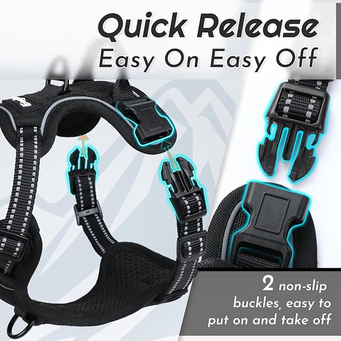 Eagloo Small Dog Harness No Pull, Service Vest with Reflective Strips and Control Handle, Adjustable and Comfortable for Easy Walking, No Choke Pet Harness with 2 Metal Rings, Black, XS-Mewly Pet