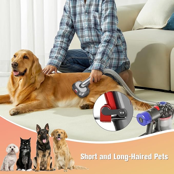 FUNTECK 2-in-1 Dog Hair Vacuum Brush for Grooming & Shedding Compatible with Dyson Gen5, V15, V12, V11, V10, V8, V7 – Removes Loose Hair, Dander, Undercoat & Tangles – Self-Cleaning Design-Mewly Pet