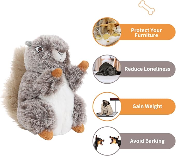 DODODOLA Dog Toys Plush Squirrel Stuffed Animals Chew Toy Soft Squeaky Gift for Small Medium Big Large Dogs Pet-Mewly Pet