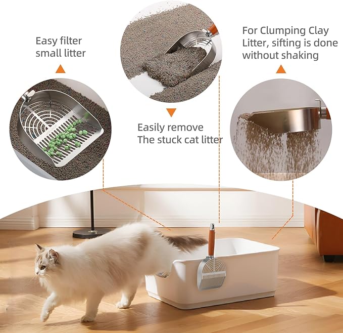 Stainless Steel Extra Thick Cat Litter Scoop (Optional Holder) (Extra Thick Scoop only)-Mewly Pet
