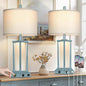 27" Tall Vintage Table Lamp Set of 2 with USB C+A & Outlet,Nightstand Lamp for Living Room,Coastal Bedside Lamps with Frosted Glass Night Light for Bedroom Entryway,Blue