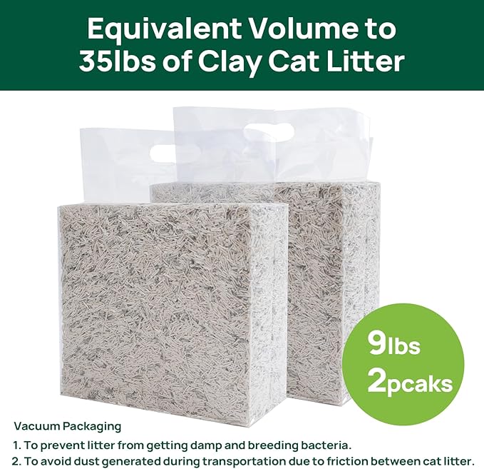 18lbs Tofu Cat Litter Clumping, Flushable, Dust-Free, Low Tracking, Lightweight, Ultra Absorbent and Fast Drying, 100% Natural Pea Husk Kitty Litter Solubility in Water, (9lbs×2bags)-Mewly Pet