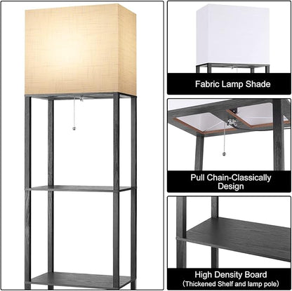 RUNTOP Plus Floor Lamp with Shelves, Shelf Lamp with 15W LED Bulb, 3 Colors, Memory Function, Wide Display Shelf for Collectibles Storge, Floor Lamps for Living Room, Standing Lamp for Bedroom