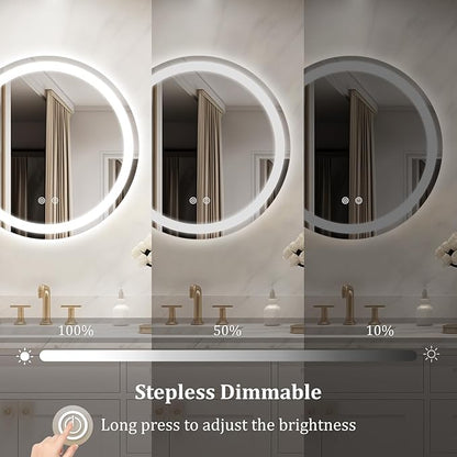 WallBeyond LED Bathroom Mirror with Lights, 20'' Round Light Up Bathroom Mirror for Wall with Front and Backlit, Anti Fog Led Mirror for Bathroom, 3 Colors and Dimmable Light