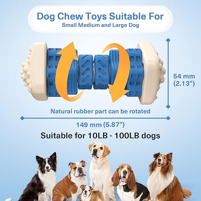 PCEoTllar Indestructible Dog Chew Toys, Aggressive Chewer Safe Rubber Puzzle Toys with Beef Flavor - Blue, Medium to Large Dogs-Mewly Pet