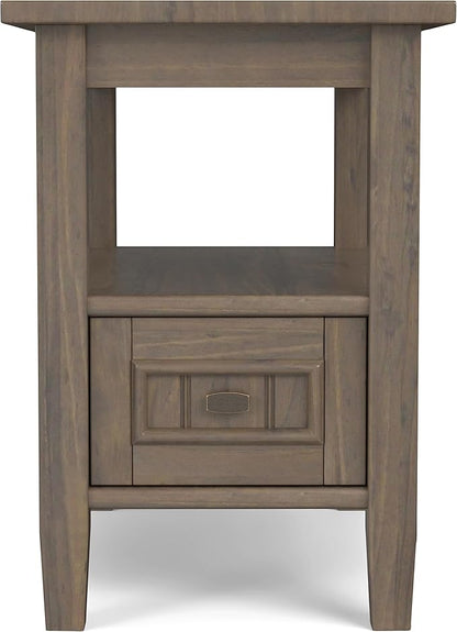 SIMPLIHOME Lev SOLID WOOD 14 Inch Wide Rectangle Transitional Narrow End Table in Smoky Brown, For the Living Room and Bedroom