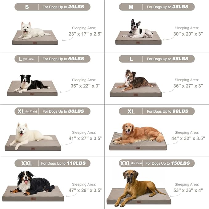 Outdoor Extra Large Dog Bed, Jumbo Waterproof Dog Bed for Large Dogs, Orthopedic Egg Foam Pet Bed Mat with Removable Oxford Cooling Cover, Khaki-Mewly Pet
