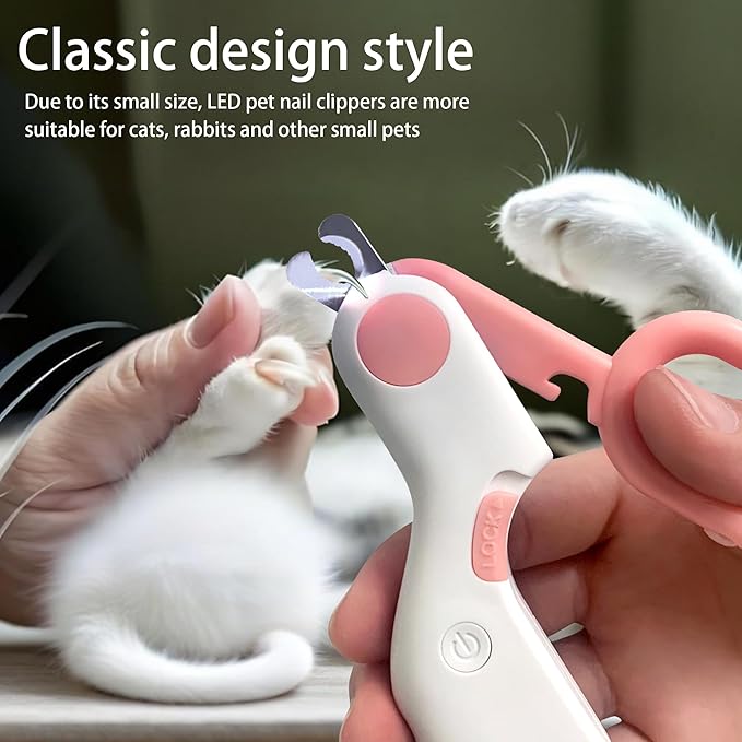 Pet Nail Clippers with LED Lights cat Nail Clippers for Indoor Cats Nail Trimmer Clippers for Small Dog Nail Trimmers Cats Rabbits Nail Clippers Bird Kittens (Pink)-Mewly Pet
