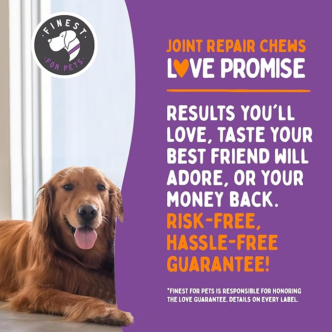 Joint Repair Hip and Joint Chews for Dogs Glucosamine, Chondroitin, MSM, Hemp, Omega 3 & Turmeric for Dog Joint Support, Mobility & Pain Relief - (120 Chicken Chews, Made in USA)-Mewly Pet