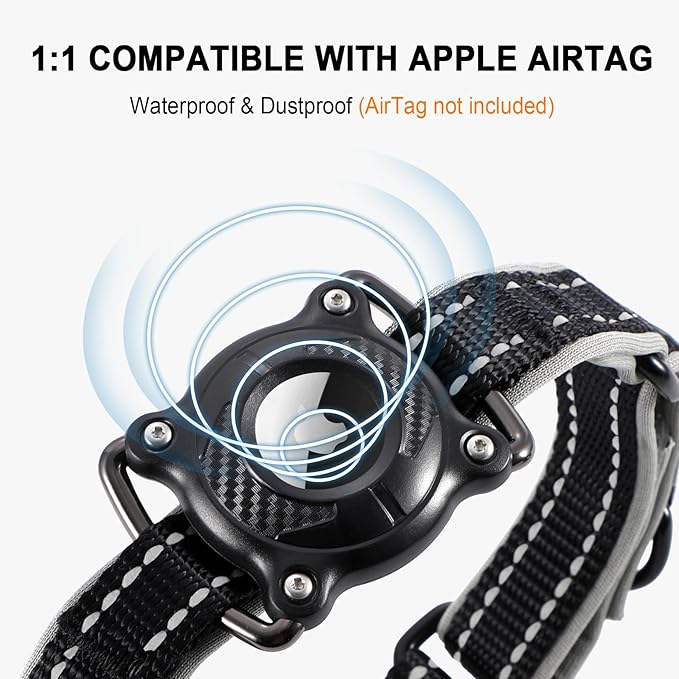 Airtag Dog Collar with Martingale Design, IP68 Waterproof Air Tag Collar Holder, Adjustable Reflective Soft Padded Nylon Dog Collar for Large Medium Small Dogs-Mewly Pet
