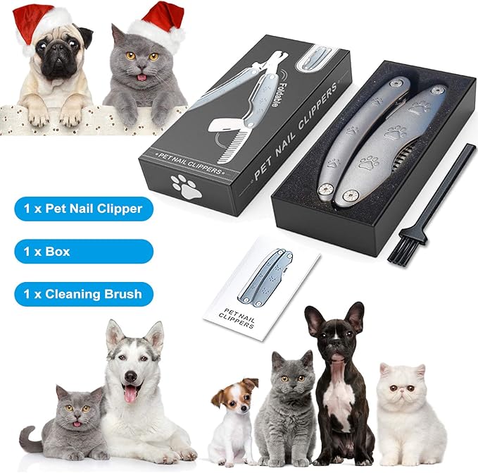 Best Dog Nail Trimmers for Anxiety Sensitive Dogs, Quiet Sharpest Smoothest Nail Clippers for Large Dog Medium Small, Professional Stainless Steel with Nail File & Comb, Left-Handed Friendly-Mewly Pet