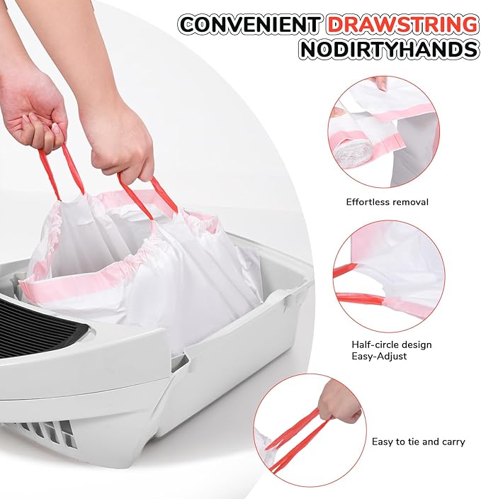 80 Count Thicken Cat Litter Box Liners for Automatic Cat Litter Box and Litter-Robot 4/3, Heavy-Duty Drawstring Kitten Litter Drawer Liners Disposable 25" x 16"-Mewly Pet