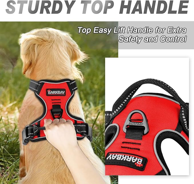 BARKBAY No Pull Dog Harness Front Clip Heavy Duty Reflective Easy Control Handle for Large Dog Walking(Red,L)-Mewly Pet
