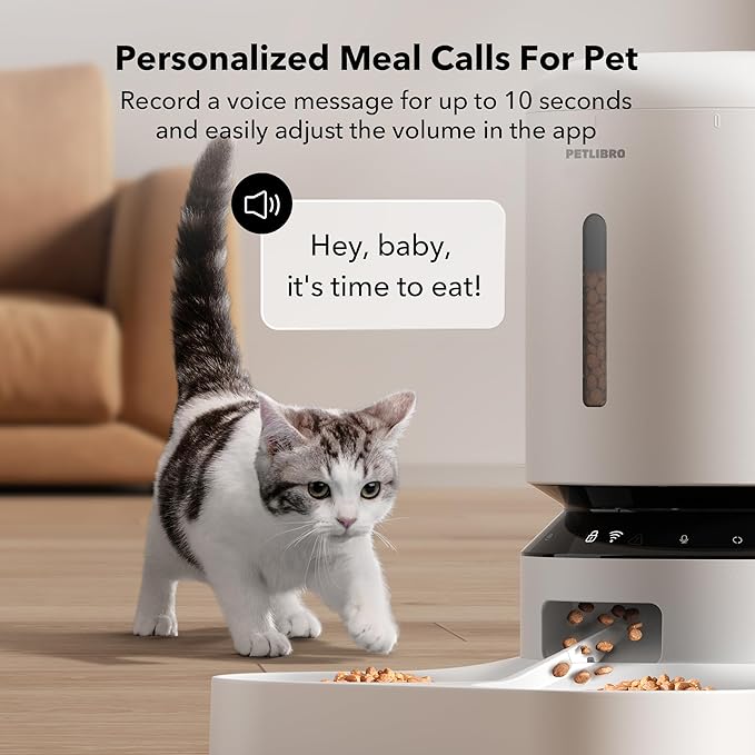 PETLIBRO 5L Automatic Cat Feeder for 2 Cats, 5G&2.4G Wi-Fi Programmable Cat Food Dispenser with Dual Stainless Steel Bowls, Airtight Lock Fresh Technology, Low Food Sensor-Mewly Pet
