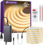 HitLights COB LED Strip Lights Kit Warm White with Remote & 24V Power Supply,16.4ft Dimmable Tape Light 3000K, 2560LEDs, 350+LM/FT, UL Listed, Flexible Rope Lights for Bedroom Kitchen Cabinet Lighting
