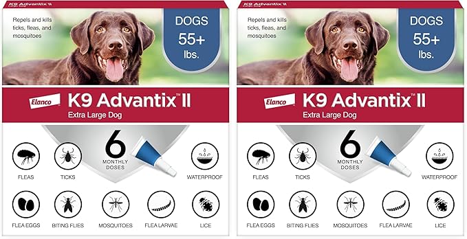 K9 Advantix II XL Dog Vet-Recommended Flea, Tick & Mosquito Treatment & Prevention | Dogs Over 55 lbs. | 6-Mo Supply (Pack of 2)-Mewly Pet
