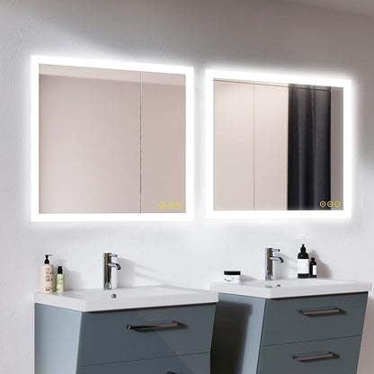 36x36 Inch LED Bathroom Mirror - 3 Colors, Dimmable, Anti-Fog, Wall Mounted Smart Vanity Mirror