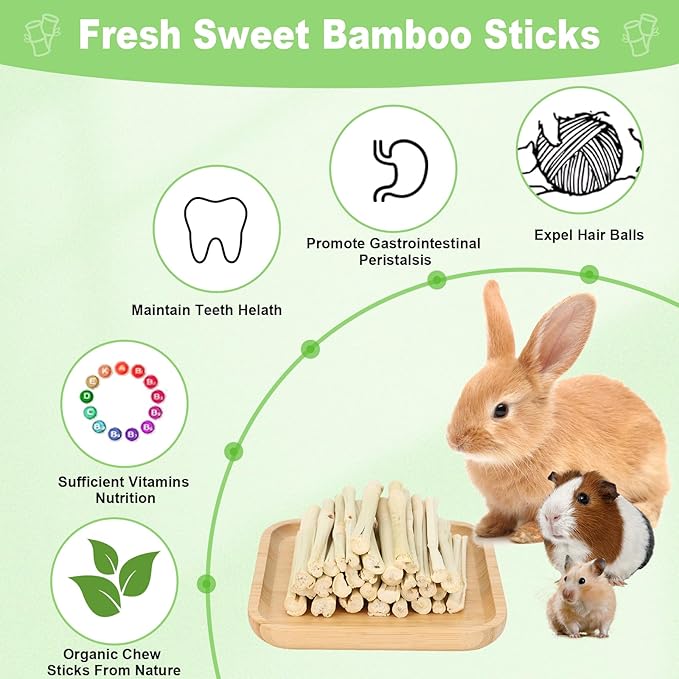 2.7lb Sweet Bamboo Sticks for Rabbits Chew Sticks Toys Guinea Pig Hamster Chinchilla Molar Treats Snacks, Natural Teeth Grinding Toys-Mewly Pet