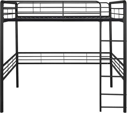 DHP Full Metal Loft Bed with Ladder, Space-Saving Design, Black, Full