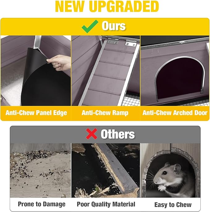 Aivituvin 2-Story Rabbit Hutch with Anti-Chew Ramp & Zinc Sheet - 36.6" Indoor Guinea Pig Cage, Wooden Stand, Pull-Out Tray & Leakproof Floor (Grey)-Mewly Pet