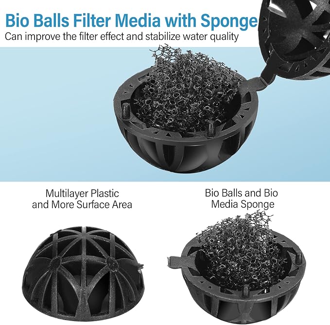 500 Pieces Bio Filter Balls Black Bio Balls for Aquarium Filter Pond Filter 1.02 Inch Internal Bioballs Filter Media with 5 Pieces Aquarium Filter Media Bags Mesh Bags with Zipper for Fish Tank Pond-Mewly Pet
