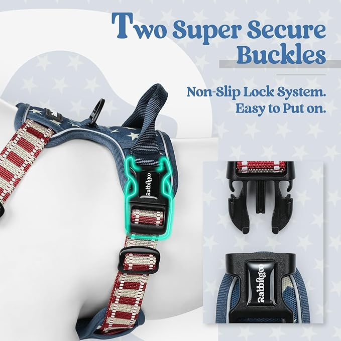 rabbitgoo Dog Harness No Pull with 2 Leash Clips, Adjustable Soft Padded, Reflective Oxford No Choke Pet Vest with Easy Control Handle for Large Dogs, Blue Star, XL-Mewly Pet